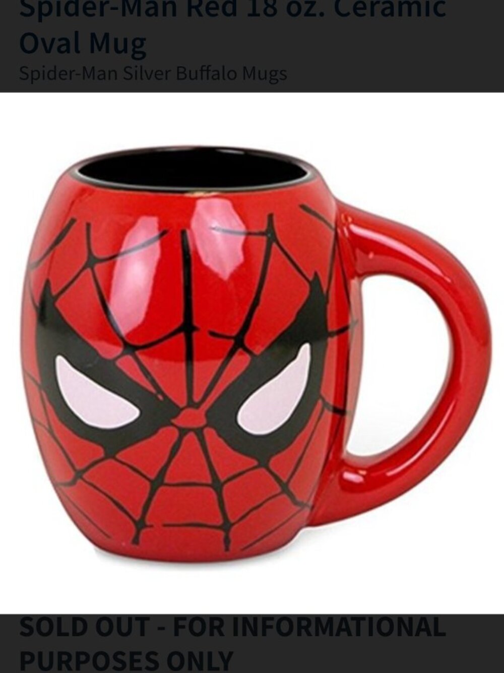 Marvel Spider Man Oval 18 oz Ceramic Red and Black Coffee Mug Collectible